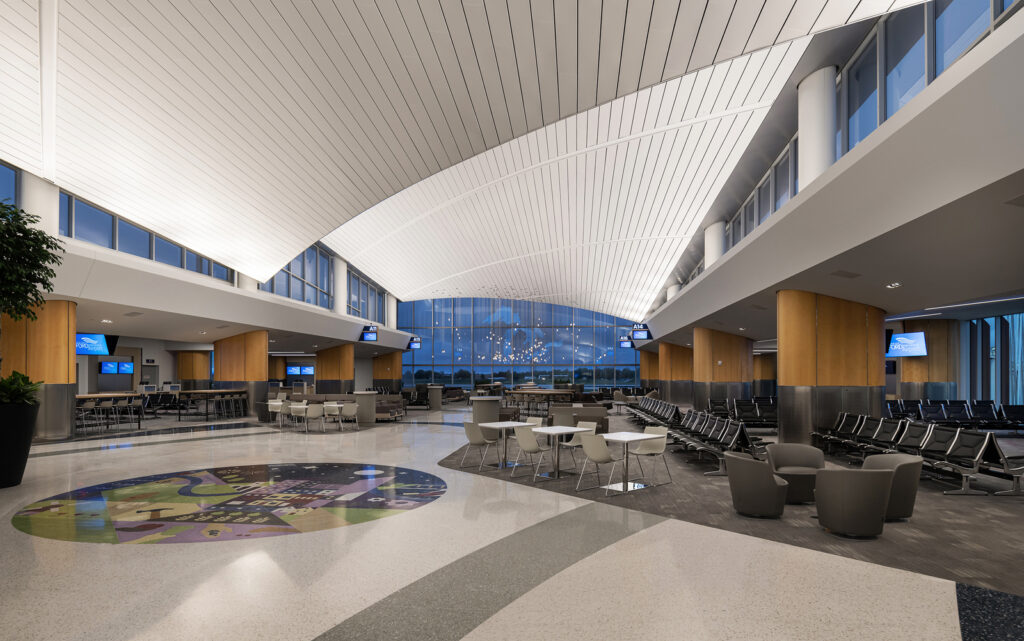 The interior of the Gerald R. Ford International Airport Elevate Concourse A Expansion