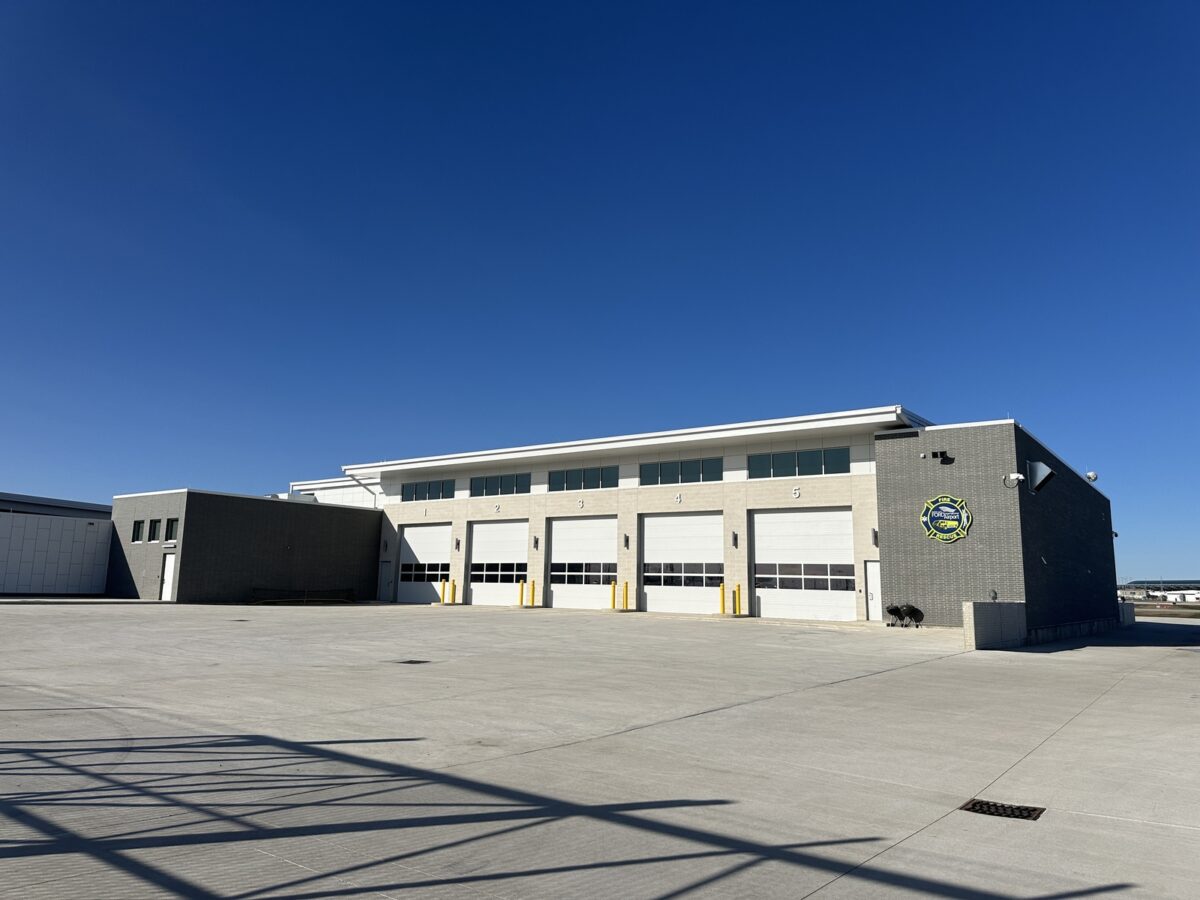 The outside of the Gerald R. Ford International Airport Aircraft Rescue and Firefighting Facility