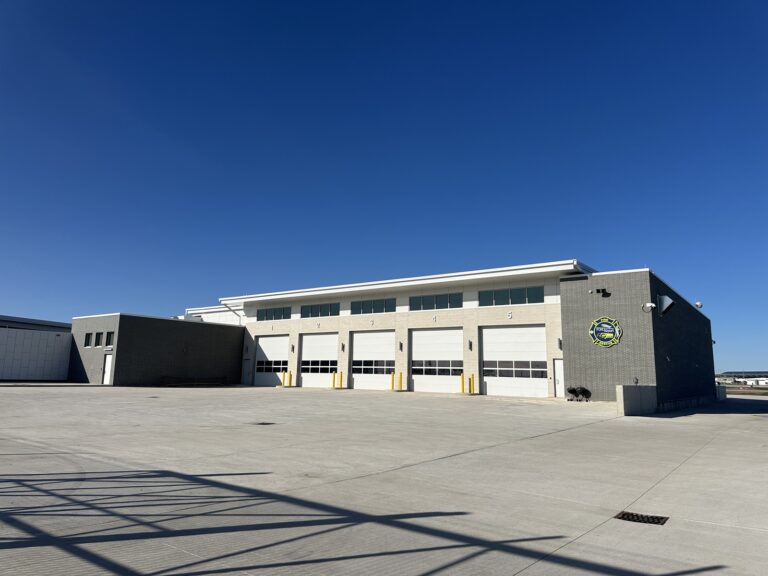 The outside of the Gerald R. Ford International Airport Aircraft Rescue and Firefighting Facility