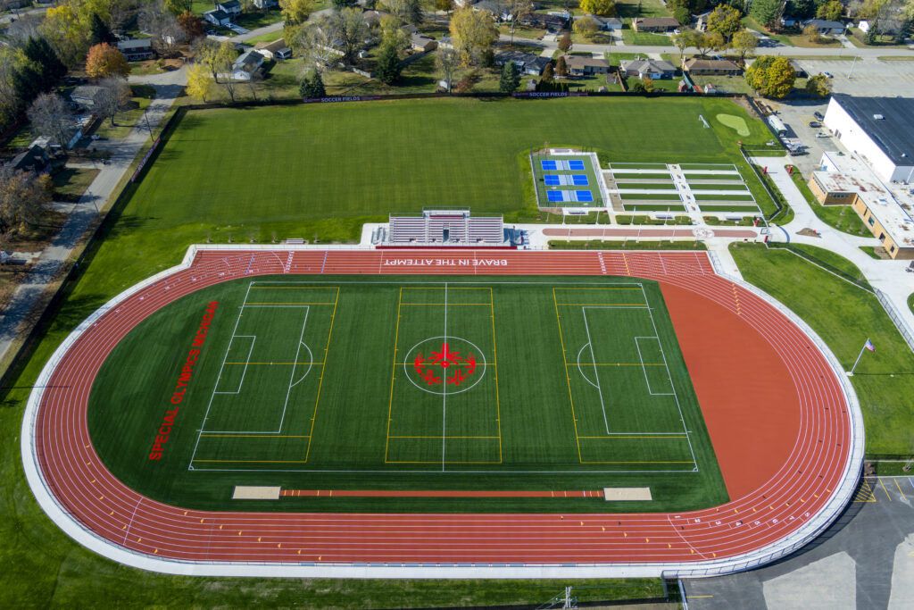 aerial view of the turf field