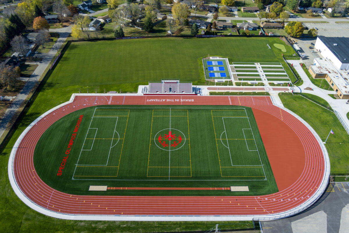 aerial view of the turf field
