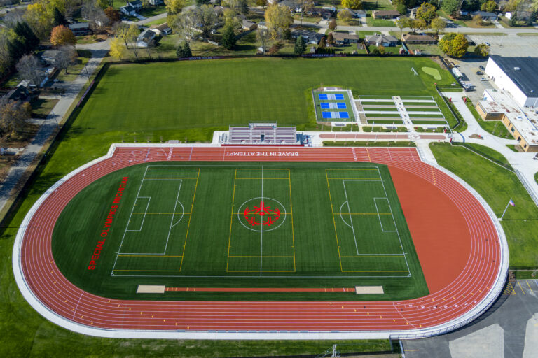 aerial view of the turf field