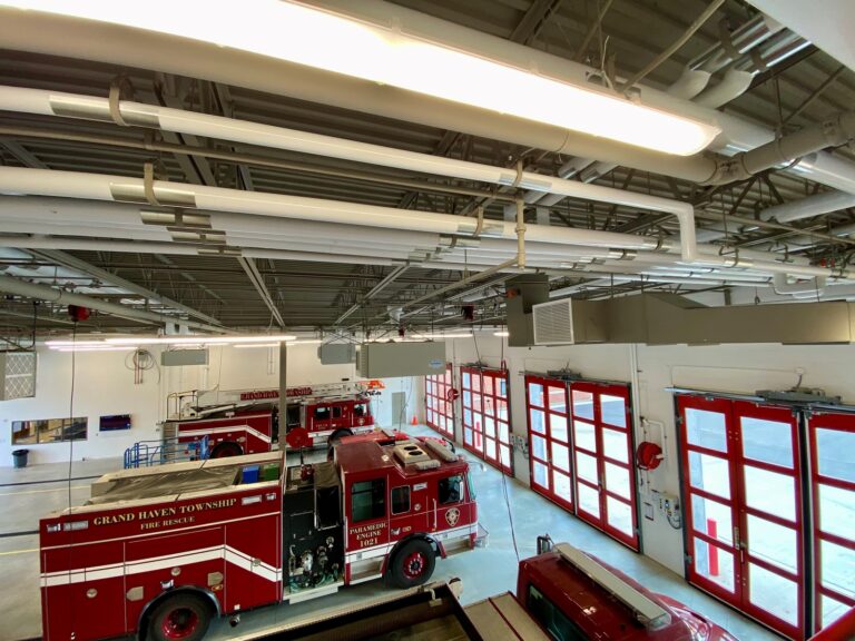 Main bays and piping inside of the Grand Haven Township Fire Barn