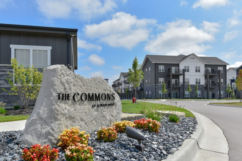 The exterior and sign for The Commons at Rivertown