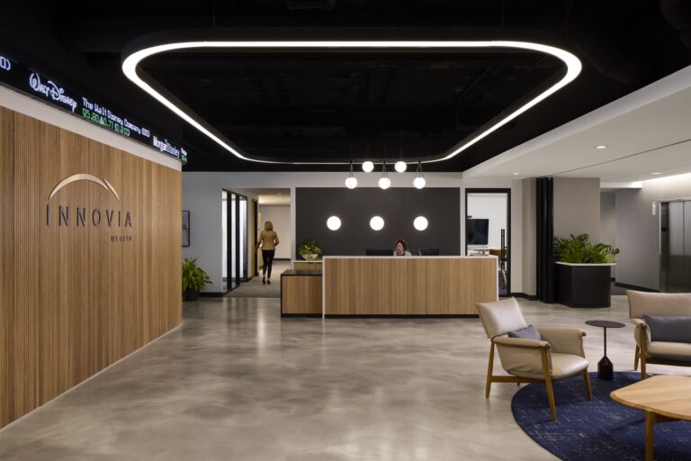 Interior shot of the welcome desk of Innovia Wealth